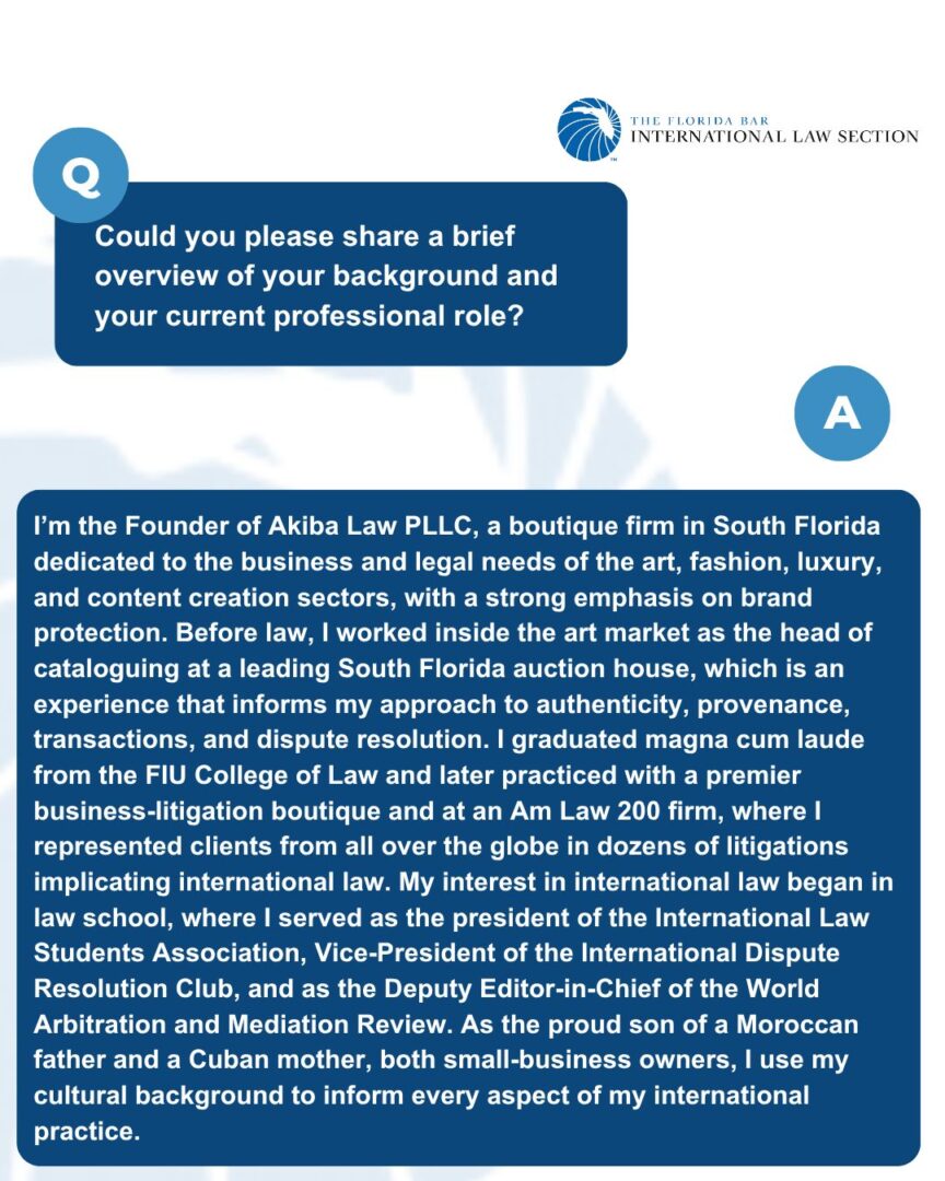 Florida Bar International Law Section Member Spotlight - Q&A With Matthew Akiba, Founder of Akiba Law